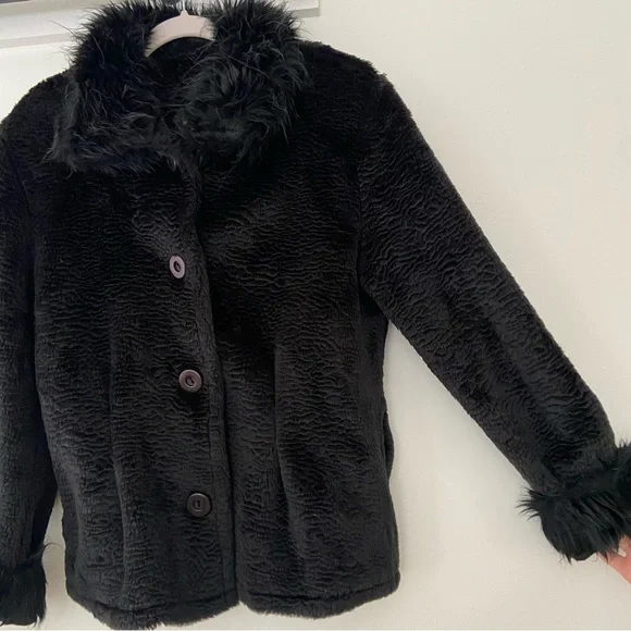 Vtg Maralyce Ferree Coat Women's Medium Faux Fur Black Boho Fairy Grunge Goth - Picture 5 of 13